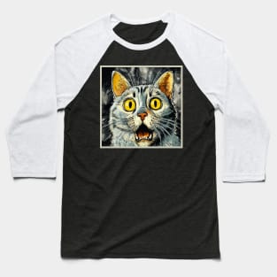 Shocked Cat Cartoon Vintage Cartoon Cat Crazy Baseball T-Shirt